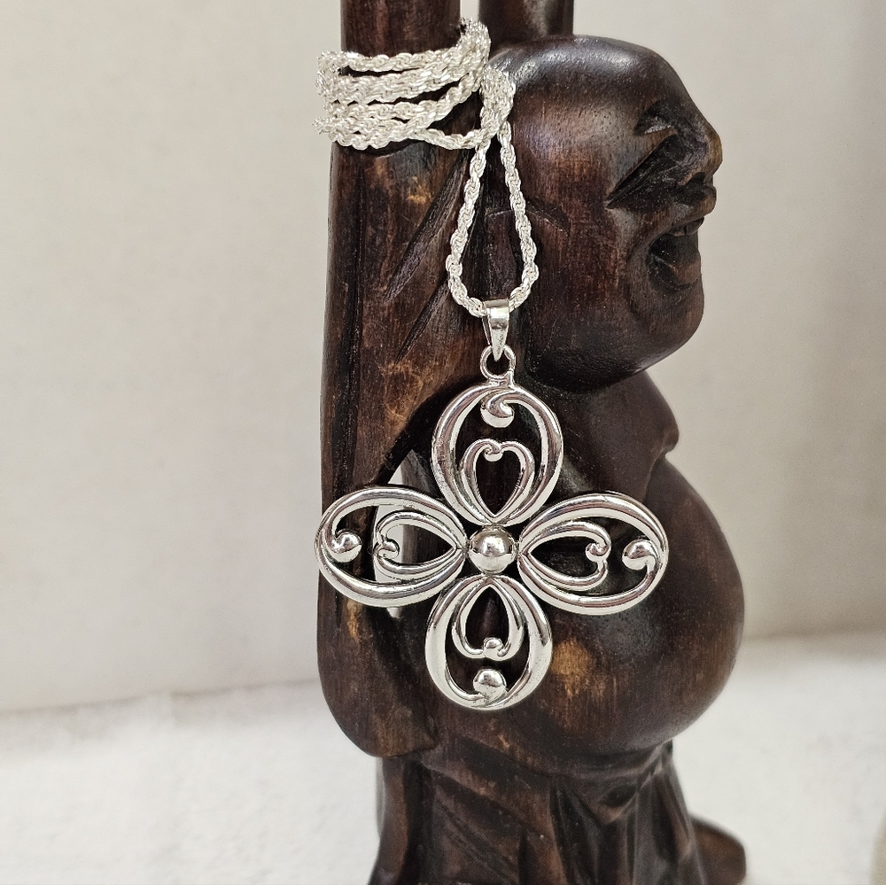 ATI 925 Silver Flower Cross Pendant on 925 LUX Chain